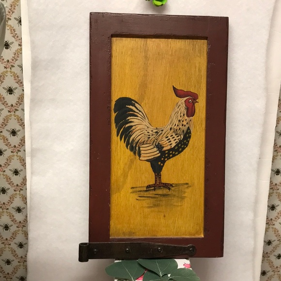 Vintage Chicken Hand painted rooster on wood shabby chic French country Home - Picture 9 of 9